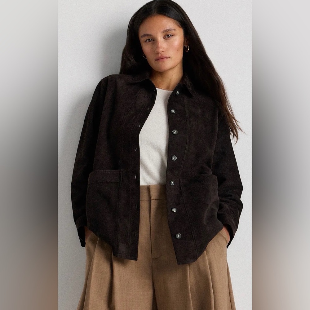 New Quince Black Suede Leather Chore Jacket SZ Large - Picture 3 of 12